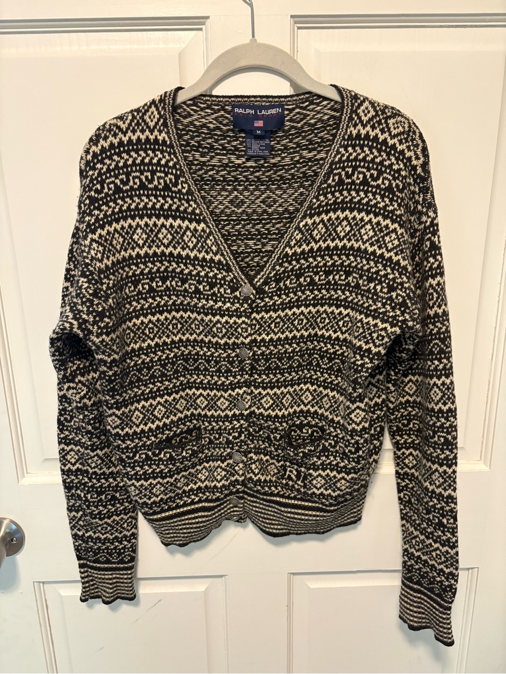 Ralph Lauren Polo Sport navy fair isle Nordic knit cardigan sweater m medium